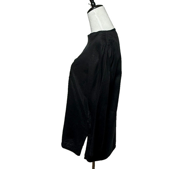 Lauren Ralph‎ Lauren Top Womens Medium Black Floral Linen Embroidered 3/4 Sleeve - Picture 6 of 9